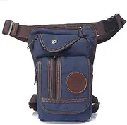 Men's Canvas Vintage Drop Leg Bag Waist Pants Pants Hip Hip Belt Hiking Motorcycle Cross Body Mission Bag(Blue Canvas)