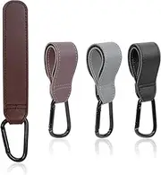 4Pcs Stroller Hooks for Hanging, Heavy Duty PU Leather Stroller Clips, Universal and Wagon Hooks, Pram Hooks, Stroller Hangers for Shopping Cart Wheelchairs (Style A)