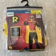 New Boys Robin Halloween Costume Size L 10-12, Jumpsuit, Cape, Mask, Ylw, Red