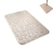 Bath Mat Anti Slip Cobblestone Embossed Quick Drying Absorbent Bath Stone Mat -Light Tan