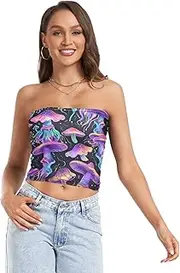 [RPLIFE] Psychedelic Mushrooms Purple Tube Top Womens Strapless Top, Sheer Tube Tops, Summer Clothes (S)