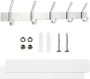 Eydeal Hand Towel Hooks Rack Wall Mount Adhesive Stainless Steel Metal Coat Hangers for Front Door Bathroom Bedroom Office (Silver, 5 Hooks)