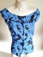 Black blue MOTEL pin up sleeveless casual tank top singlet XS floral button up