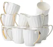 BTaT- White Coffee Mugs with Gold Rim, Set of 12, 12oz, Porcelain Coffee Mugs for Coffee Mug Set, Large Coffee Mugs 12 OZ, Coffee Cups Set, Ceramic Coffee Mug Sets, Coffee Cup Set
