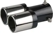 Exhaust Tip Universal Car Exhausts Muffler Tip Dual Pipe Chrome Exhaust Tips Tail Pipe 1.5-2.3 Inch Inlet Muffler Tailpipe(Straight silver flat)