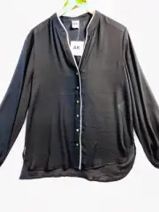 Anne Klein Women's Black Long Sleeve Button Up Pajama Top Sleepwear Size Medium