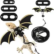 Bearded Dragon Leash and Harness Set, Adjustable Bearded Dragon Harness with 3 Size(S, M, L), Soft Lizard Reptile Leash with Gold Black Wing for BeardedDragon Lizard Reptiles