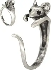 [Generic] Women Forefinger Rings - Cute Adjustable Wrap Ring Mice Finger Ring | Open Metal Women Jewelry Metal Women Rings for Mother & Women