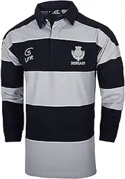 Scotland Crest Long Sleeved Striped Rugby Polo Shirt