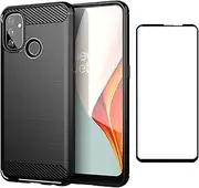 [Asuwish] Phone Case for OnePlus Nord N100 with Tempered Glass Screen Protector Cover and Cell Accessories Slim Silicone Protective One Plus N 100 4G 1 Plus 1plus One+ 1+ 100N 5G G5 Women Men Navy Black