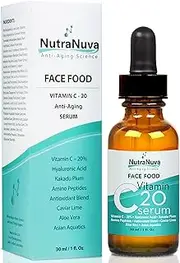 NutraNuva Face Food Anti Aging Natural Serum Complex with 20% C Kakadu Plum Hyaluronic Acid Peptides AHAfs Aquatic Plants Aloe and More for Wrinkles Age Spots More Collagen1 fl. oz