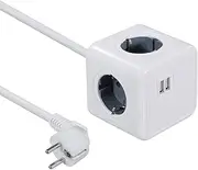 MAXTRACK NV82L 4-Way Socket Cube with 2 USB, Space-Saving Multiple Socket with Holder for Mounting, Power Strip with USB Charging Sockets, Compact & Versatile