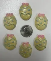 6PC EASTER GLITTER YELLOW EGG BOW FLAT BACK FLATBACK RESIN FOR HAIRBOW CENTER