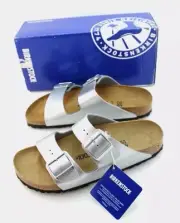 New BIRKENSTOCK Arizona BS Size 7 Narrow Fit Silver Birki-Flor Women's Sandals