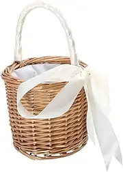 Totority Handwoven Red Wine Basket Vintage Woven Storage Container for Picnics Travel Durable and Capacity with Elegant Lining and Ribbon