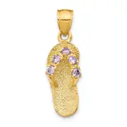 14k Yellow Gold 3D February/CZ Birthstone Flip Flop Pendant