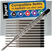 Jaymo - 12 - Black Parker Compatible Ballpoint Pen Refills. Smooth Writing German Ink and Medium Tip. #1782469