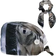 [YTYVAGT] Scrub Caps Women,Scrub Hats Suitable for Women,Wolf in The Snow Animal Pattern
