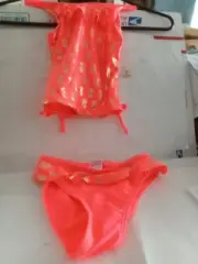 Real Love Coral 2-Piece Girls Size 3T Swimsuit W/Metallic Gold Pineapple Design