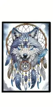 5D Diamond Painting Kits Dreamcatcher Wolf White Notebook/Journal-Special Shapes
