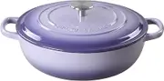 EDGING CASTING Enameled Cast Iron Dutch Oven Shallow Casserole Braiser with Dual Handle, 3.8-QT, Purple