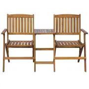 2 Seater Outdoor Garden Patio Chair Folding Wood Jack & Jill Love Seat Table 140cm