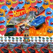 Race Car Theme Party Decorating Set - Birthday Backdrop Banner Latex Balloons Birthday Cake Cupcake Toppers Tablecloth