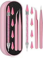 Difenni Rhinestone Picker Tool Set,Rhinestone Applicator Tool,Rhinestone Picker Dotting With 4 Extra Pink Replaceable Wax Head and 2 Tweezer (Pink)