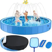 Foldable Dog Pool, Large Sprinkler Pool with Cover for Kids,Heavy Duty Dogs Splash Pad with Sprinkler Bathtub for Large Medium Small Pets Summer Outside Water Playing (87in)