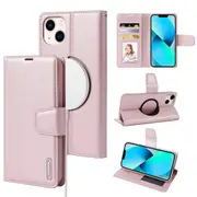 HANMAN Mini Series ic Case for iPhone 14,Wallet PU Leather Stand Cover Compatible with MagSafe