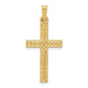 14k Yellow Gold Polished Lattice Textured Cross Pendant
