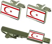 [Select Gifts] Northern Cyprus Flag Cufflinks Tie Clip Matching Box Gift Set