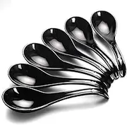 AOOSY Asian Soup Spoon Set of 6,6.7 inch Ceramic Chinese Soup Spoons,Black Japanese Table Spoons for Ramen Noodles Wonton Dumpling Miso,Dishwasher Safe