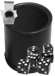 (6) Transparent Black Glitter Dice + PU Leather Black Felt Lined Cup Gift Boxed