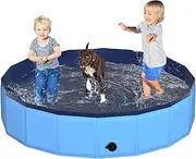 CACSPS 63" x 12" Foldable Dog Pool - Collapsible Hard Plastic Kiddie Pool for Dogs & Kids, Non-Slip Pet Bath Tub for Outdoor Backyard Use, Lightweight & Portable (Blue)