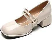 [DAGIN] Women's Chunky Heels Platform Mary Janes Square Toe Pumps Patent Leather Block High Heel Dress Shoes