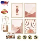 Chic 4-Piece Boho Wall Art Set - 14x14 Nature-Inspired Designs in Warm Tones