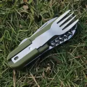 Outdoor Portable Army Green Folding Camping Cutlery Knife Fork Spoon & More.