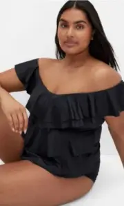 City Chic Ladies Ischia Wirefree Tankini Top Swimwear size 16 Small Colour Black
