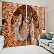 Window Curtain Living Room Cute Cats Kids Curtain Blackout Decoration Brown Photo Printing Children Drapes Blinds （W） 140×（H） 160CM