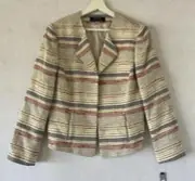 NWT Tahari ASL Womens Size 14 Open Front Striped Tweed Blazer Jacket in Cream