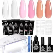 beetles Gel Polish Gel Polish Poly Nail Gel Nail Kit - 6 Colors Poly Nails Extension Gel with Mini Led Lamp Kit ,Spring Nude Clear Pink All In One Starter Kit Builder Jelly Manicure Enhancement Valentine's