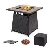 Nuu Garden Gas Fire Pit Table 28" 40000-BTU Metal Black w/ PVC Waterproof Cover