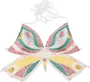 [Qianly] Sequin Butterfly Crop Top Belly Dance Tribal Dance Wear Club Bra Tops, White, Size