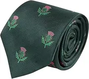 [King & Priory] Scottish Thistle Dark Green Herringbone Embroidered Tie