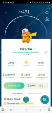 Shiny Pikachu ( Hilda Hat ) Pokemon Trade Go