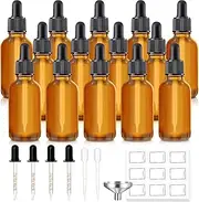 14 Pack, 1 oz Tincture Bottles with Dropper, Amber Glass Dropper Bottle Leakproof with Stainless Steel Funnel, Pipettes & Labels, 30 ml Eye Dropper Bottles For Essential Oils Serums Hair Body Oils