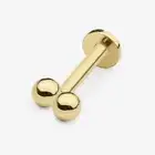 14k Solid Gold Double Ball Internally Threaded Labret Stud Earring, 18Gauge