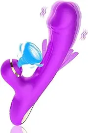 Flapping Sucking Vibrator G Spot Dildo Sex Toy for Women Rabbit Clit Stimulator Wand Vibrator Massager with 7 Tongue Slapping Finger 7 Vibration Suction Pulse Modes for Vaginal Anal Stimulation Waterproof Female Adult Sex Toy (Purple)