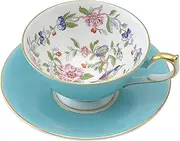 Ainsley 290100608C Penblock Tea Cup & Saucer, Athens Approx. 6.8 fl oz (200 ml), Turquoise